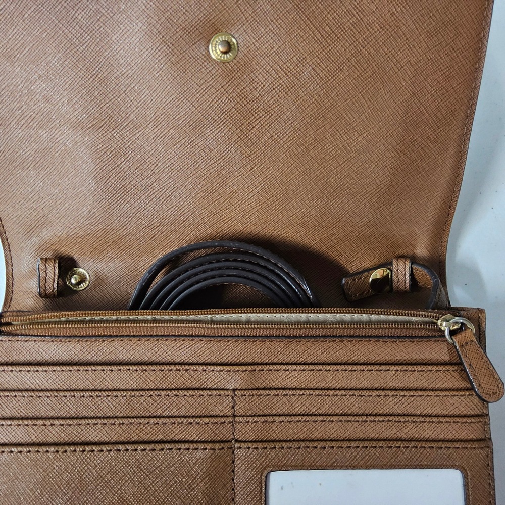 Michael Kors Crossbody Wallet Brown Leather‎ Phone Holder Card Slots - Picture 7 of 13